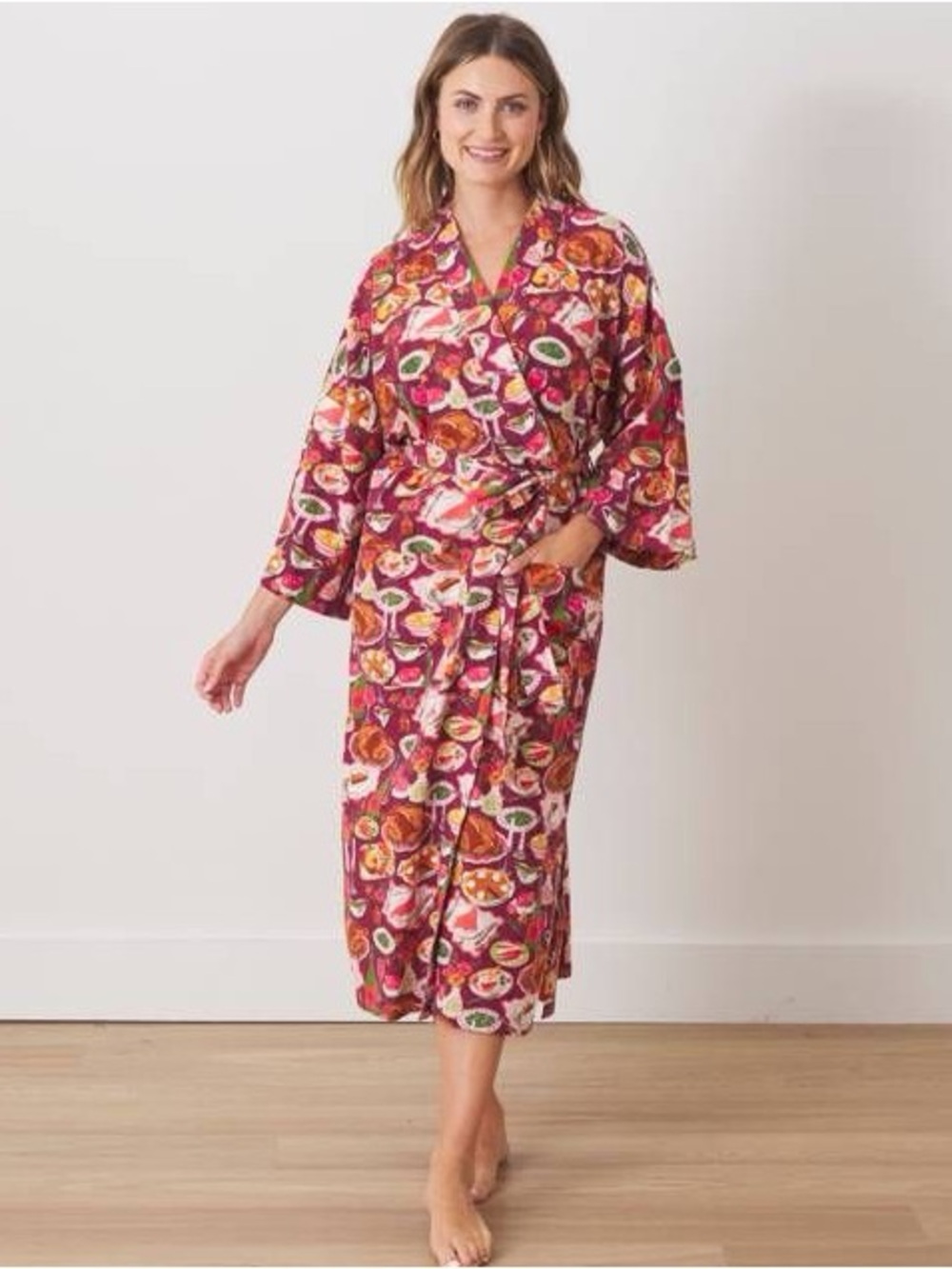 NWT Festive Feast Lightweight Flannel Robe Cranberry Sauce S/M